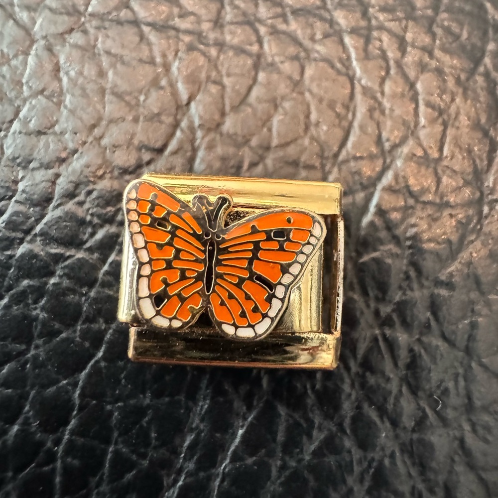 Gold tone Orange Monarch Butterfly Italian charm link